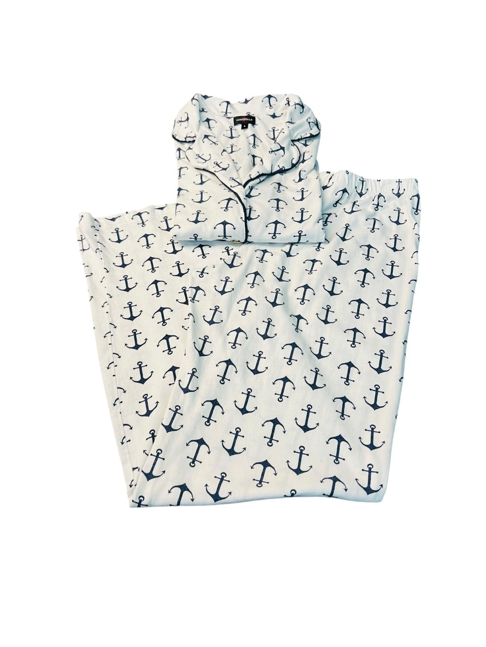 Cosabella White Pajama Set with Navy Anchor Print Size Small